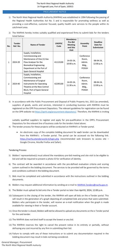 TENDER NOTICE FOR PROCUREMENT - Supply, Installation, Commissioning and Maintenance Gas Flow Analyser, Instruments for OT POSGH