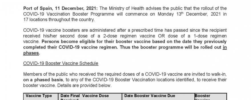 Rollout of the National COVID-19 Vaccination Booster Programme