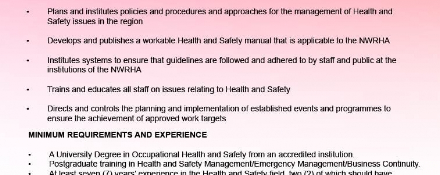 Vacancy – Manager, Occupational Health & Safety