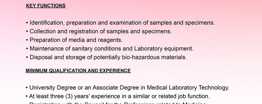 Vacancy – Medical Laboratory Technician I