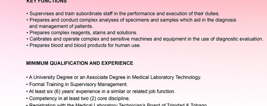 Vacancy – Medical Laboratory Technician II
